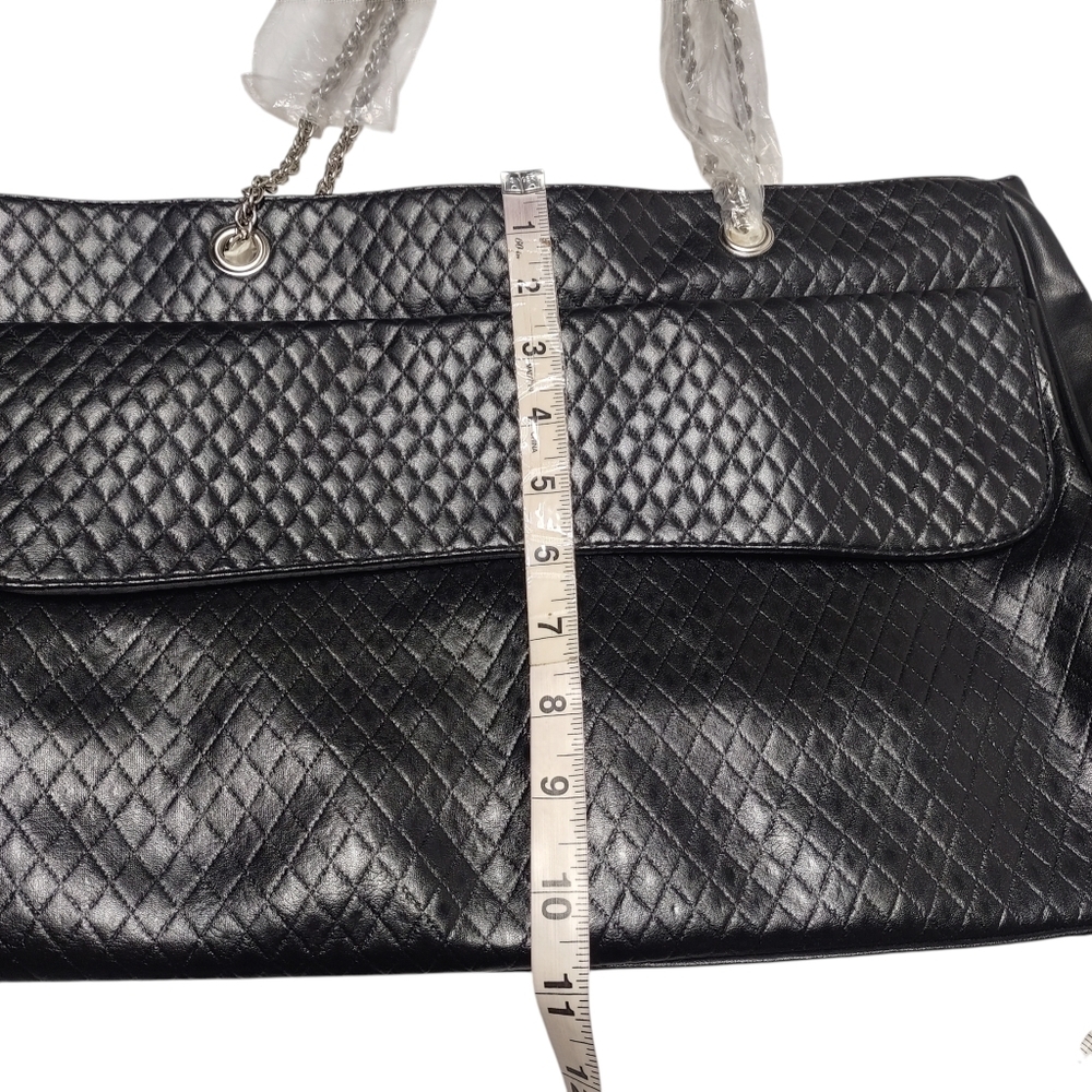 Lancôme Black Tote Bag Silver Chain Strap Shoulder Handbag Faux Leather New - Picture 7 of 9